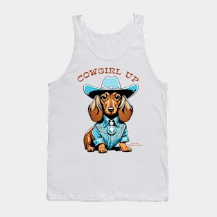 COWGIRL UP (Brown and cream dachshund with blue hat) Tank Top